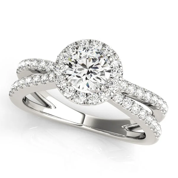 Ladies shimmering silver wedding rings -Halo Diamond Engagement Ring