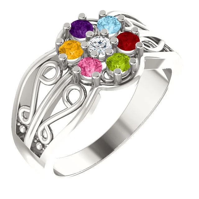 Ladies tropic bloom rings -Filigree Mother's Family Birthstone Ring