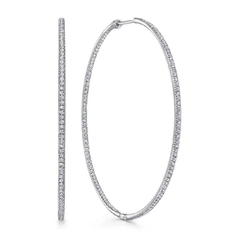 Ladies harmonious flair earrings -Gabriel & Co. - EG10348W45JJ - 14K White Gold Prong Set 60mm Round Classic Diamond Hoop Earrings