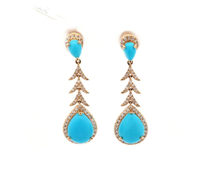 Ladies floral whisper earrings -New 5.52ctw Pear Turquoise and 0.45ctw Diamond Dangle Earrings in 14K