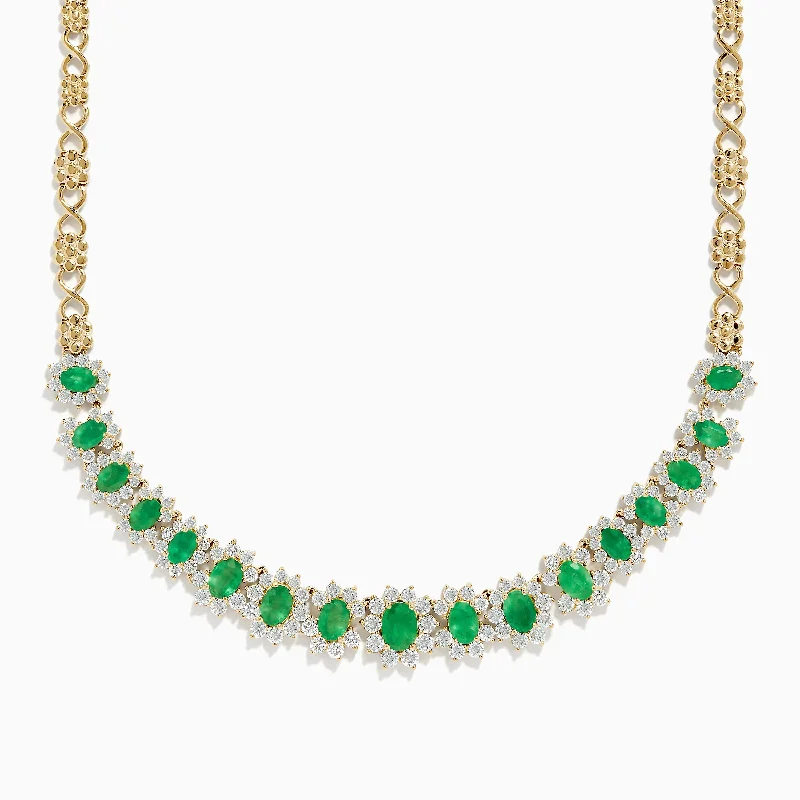 Ladies Necklaces for Mentor Glow-Brasilica 14K Yellow Gold Emerald and Diamond Necklace