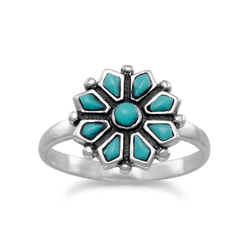 Ladies chunky statement rings -Sterling Silver Reconstituted Turquoise Flower Ring