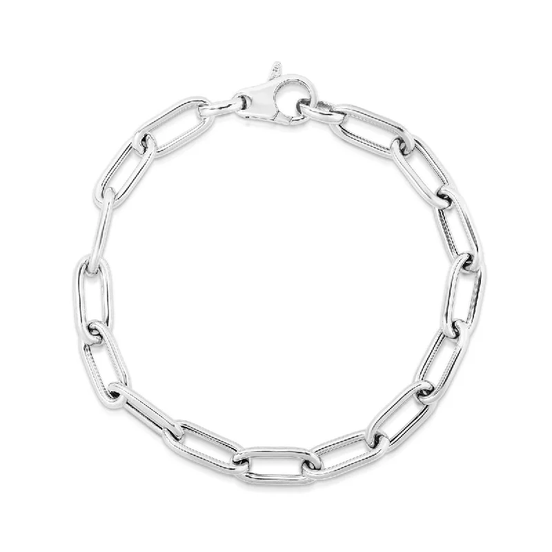 silver moon phase bracelets for women -Silver Rounded Paperclip Link Bracelet