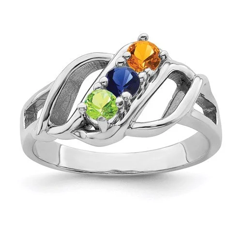 Ladies loving sentiment rings -Openwork Diagonal Set Mother's Family 3mm Birthstone Ring