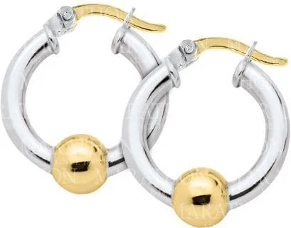 Ladies eye-catching bold earrings -Sterling Silver Cape Cod 20mm Hoop Earrings with 14K Gold Beads