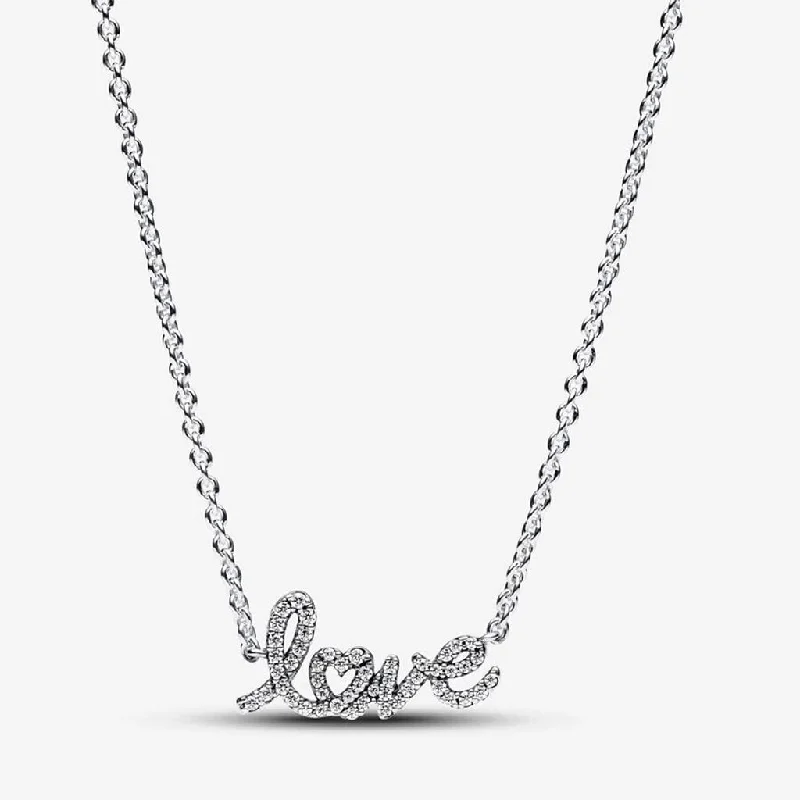 Ladies Necklaces for Party Glow-PANDORA : Sparkling Handwritten Love Collier Necklace - Sterling Silver