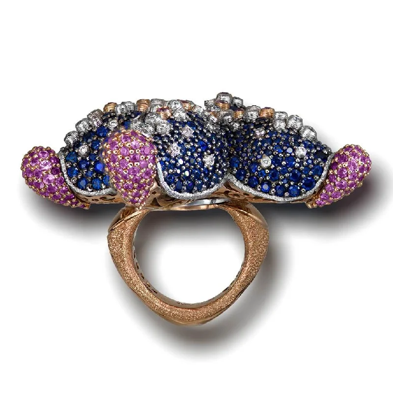 Ladies fiery ruby rings -Gold Starfish Ring with Diamonds and Sapphires