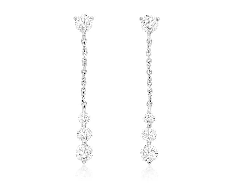 Ladies bold hoop earrings -14k White Gold Round Diamond Dangle Stud Earrings