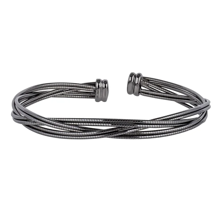 modern bracelets for women sleek style -Black Rhodium Finished Sterling Silver Twisted Omega Cuff Bracelet