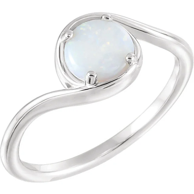 Ladies snowy white rings -Australian Opal Round Bypass Ring - 14k Gold, Platinum or Sterling Silver