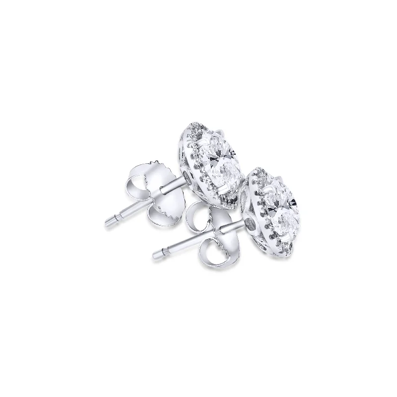 Ladies rare find earrings -14K White Gold Diamond Halo Cluster Stud Earrings