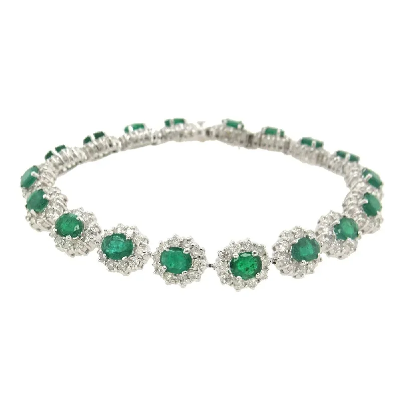 adjustable ladies bracelets with clasps -Emerald and Diamond Bracelet in 18K White Gold