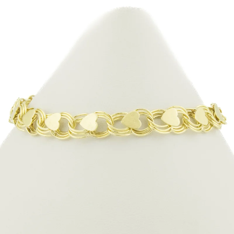 boho chic bracelets for women -7mm Wide Gold Hearts Fancy 7.25" Bracelet in 14K Yellow Gold - 8.7 grams