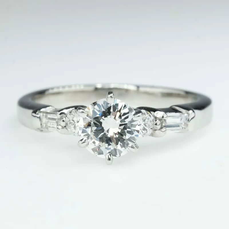 Ladies matching couple wedding rings -Platinum 0.90ctw Round Diamond with Side Accents Engagement Ring Size 6