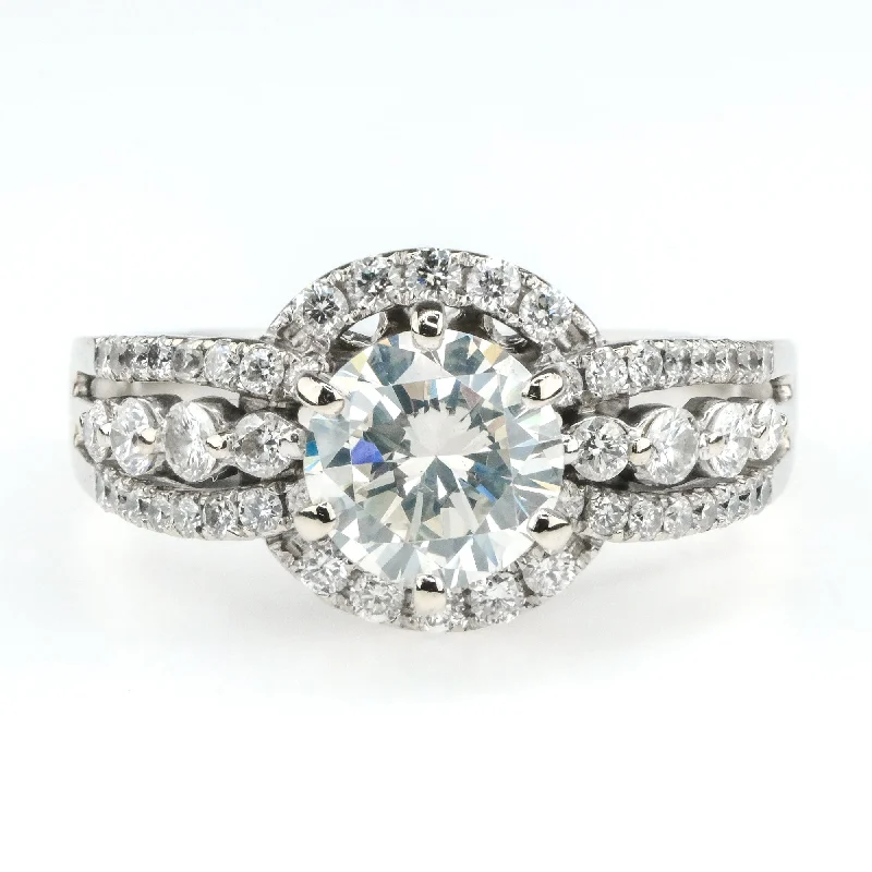 Ladies dazzling shimmer wedding rings -1.06ct GIA Round Diamond w/Halo & Side Accents Engagement Ring in 18K White Gold