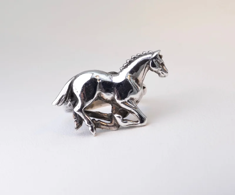 Ladies bright acrylic rings -Sterling Silver Horse Ring