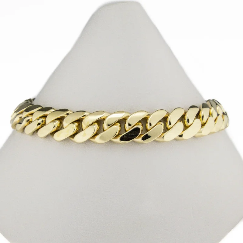 ladies bracelets sunburst charms -10mm Wide Solid Cuban Link 8.5" Bracelet in 14K Yellow Gold - 64.4 grams