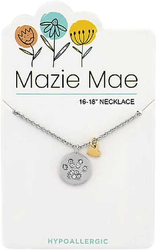 Ladies Necklaces with Feather Shine-Center Court:  Silver Paw Print Pendant & Gold Heart Dangle Mazie Mae Necklace