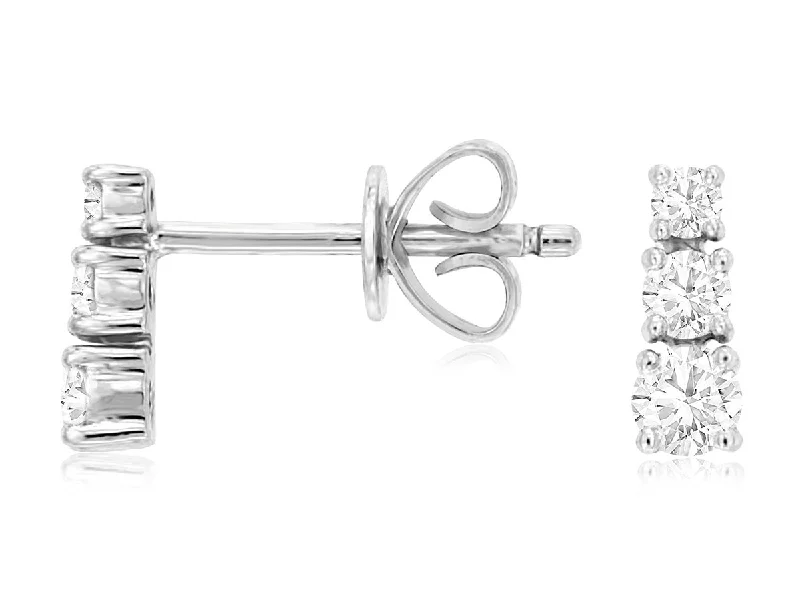 Ladies gem burst earrings -14K White Gold Three Round Diamonds Stud Earrings