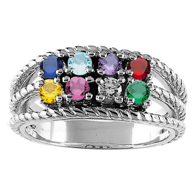 Ladies circular gleam rings -Roped Design 8 Stone Mother's Family Ring