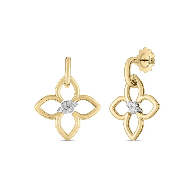 Ladies leaf gleam earrings -Roberto Coiin 18k Yellow/White Gold Cialoma Diamond Flower Drop Earrings