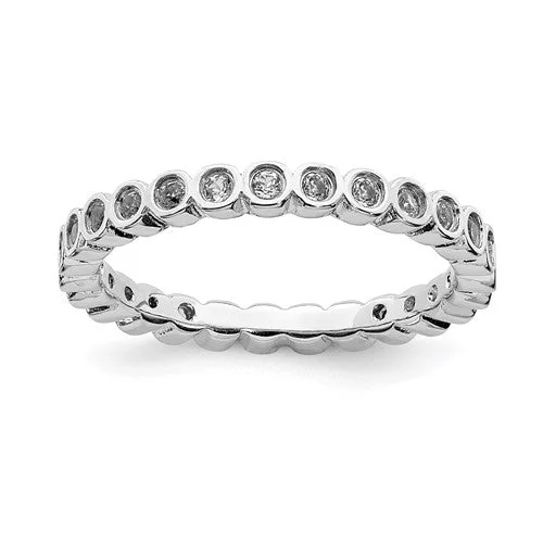 Ladies satin finish rings -Sterling Silver Stackable Expressions White Topaz Small Bezel Ring