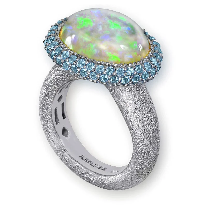 Ladies rosy gold rings -Gold Cocktail Ring with Opal & Blue Topaz