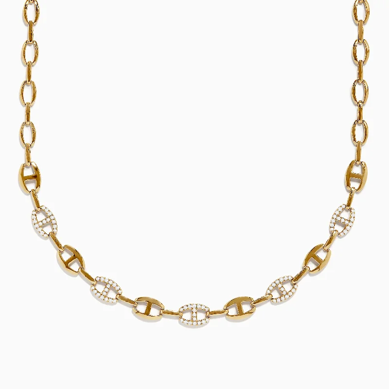 Ladies Necklaces Wave Shine-D'Oro 14K Yellow Gold Diamond Anchor Chain Necklace