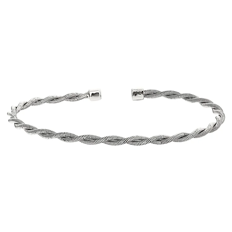 ladies gold bracelets celestial motifs -Rhodium Finish Sterling Silver Thin Tightly Twisted Cable Cuff Bracelet