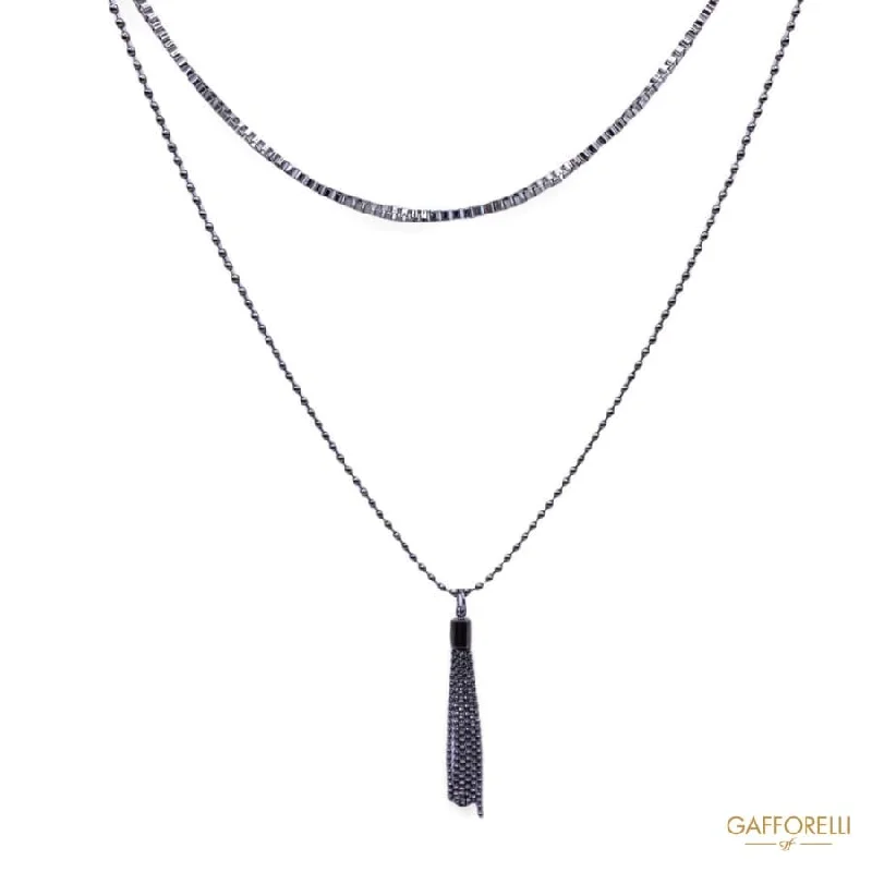 Ladies Necklaces with Royal Lapis-Metal Necklace with Double Chain and Tassel C146 - Gafforelli Srl