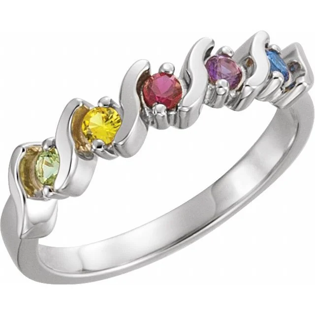 Ladies bright acrylic rings -Wave Set Mother's Family 2.5mm Birthstone Ring