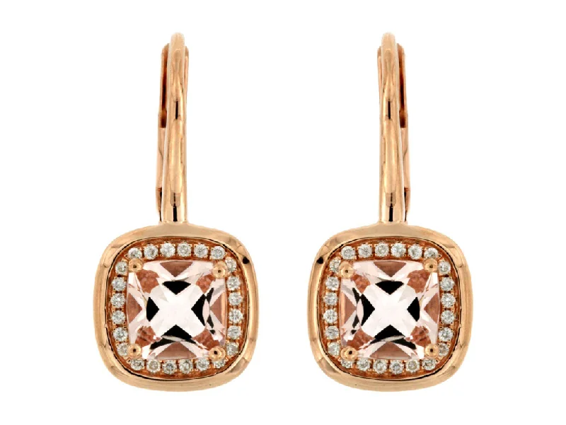 Ladies 10K gold gleam earrings -14k Rose Gold halo Morganite and Diamond earrings pc4059m