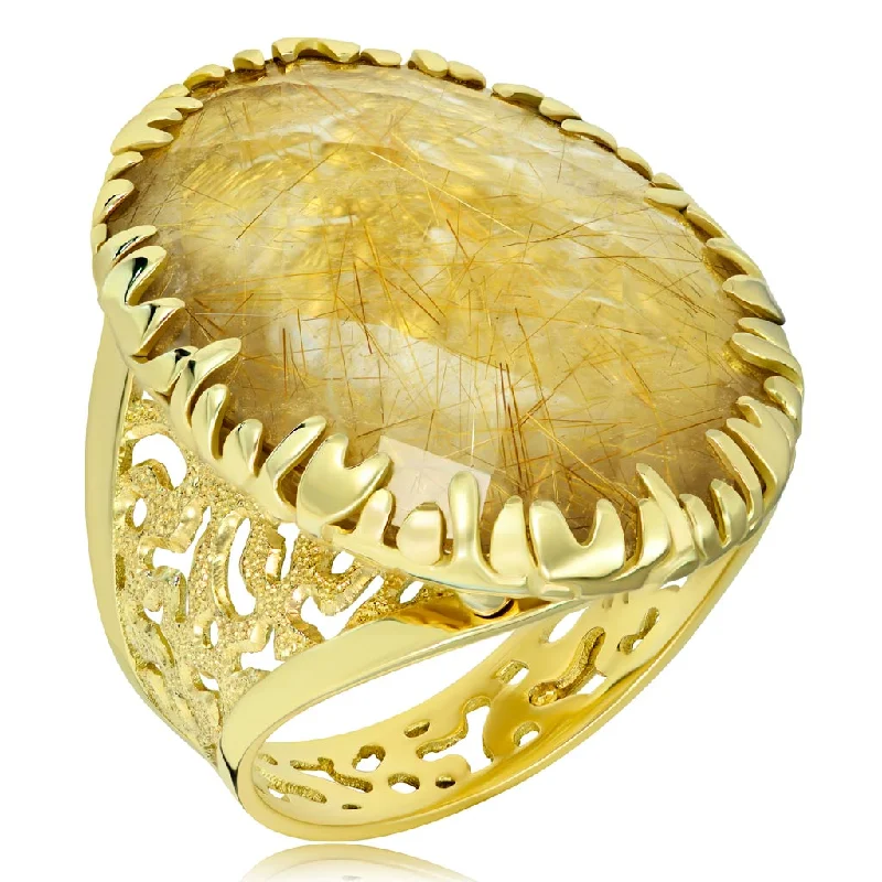 Ladies circular gleam rings -Gold Fine Lace Ring with Rutilated Quartz