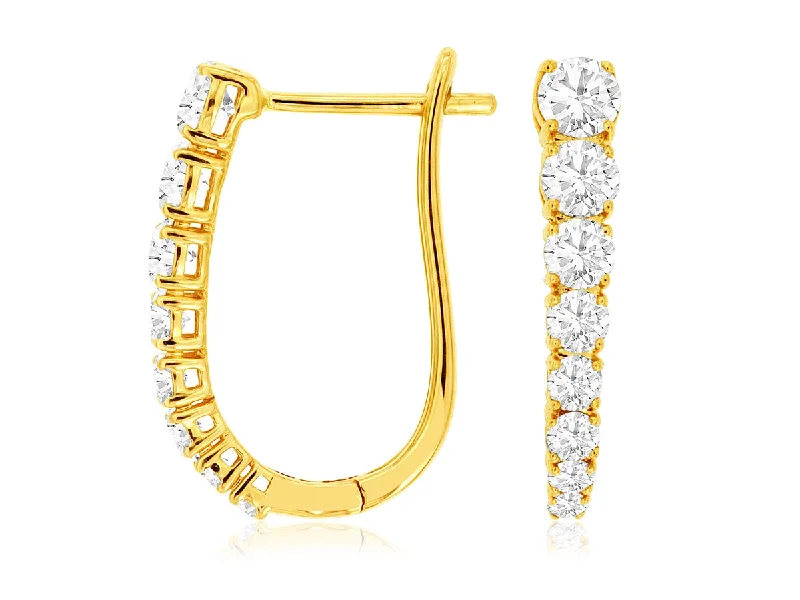 Ladies glass glow earrings -14K Yellow Gold J-Click-In-Back Diamond Hoop Earrings