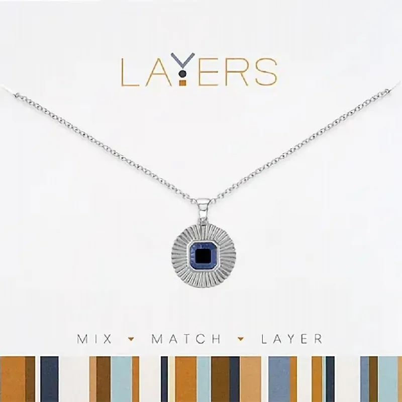 Ladies Necklaces with Heart Glow-Center Court : Silver Montana Blue Pendant Layers Necklace