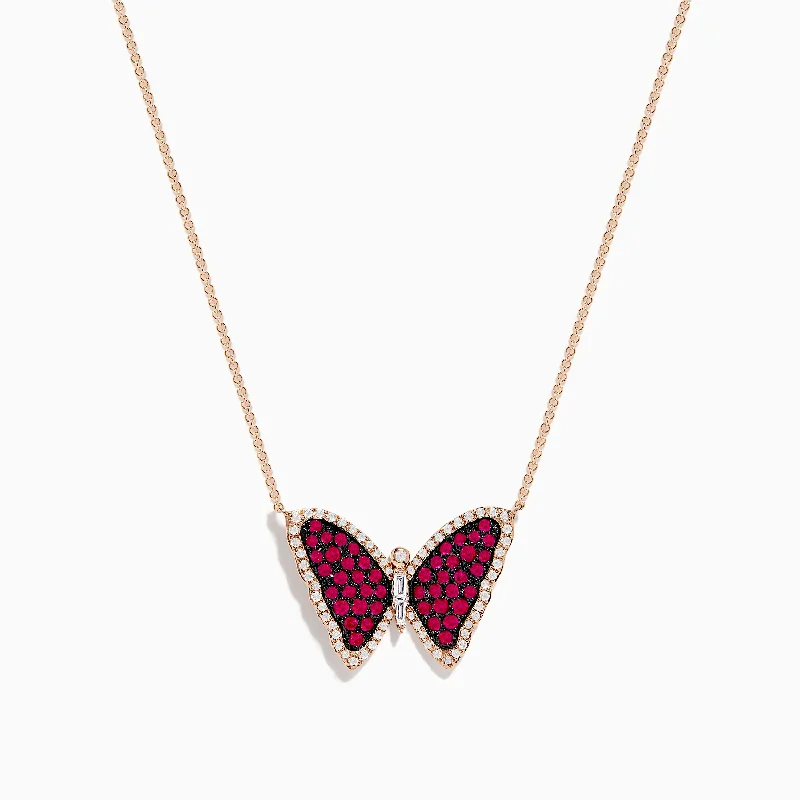 Ladies Necklaces for Bestie Glow-Ruby Royale 14K Rose Gold Ruby Butterfly Necklace