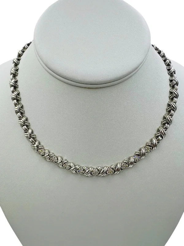 Ladies Necklaces with Cream Howlite-Tiffany White Gold Diamond Signature Necklace