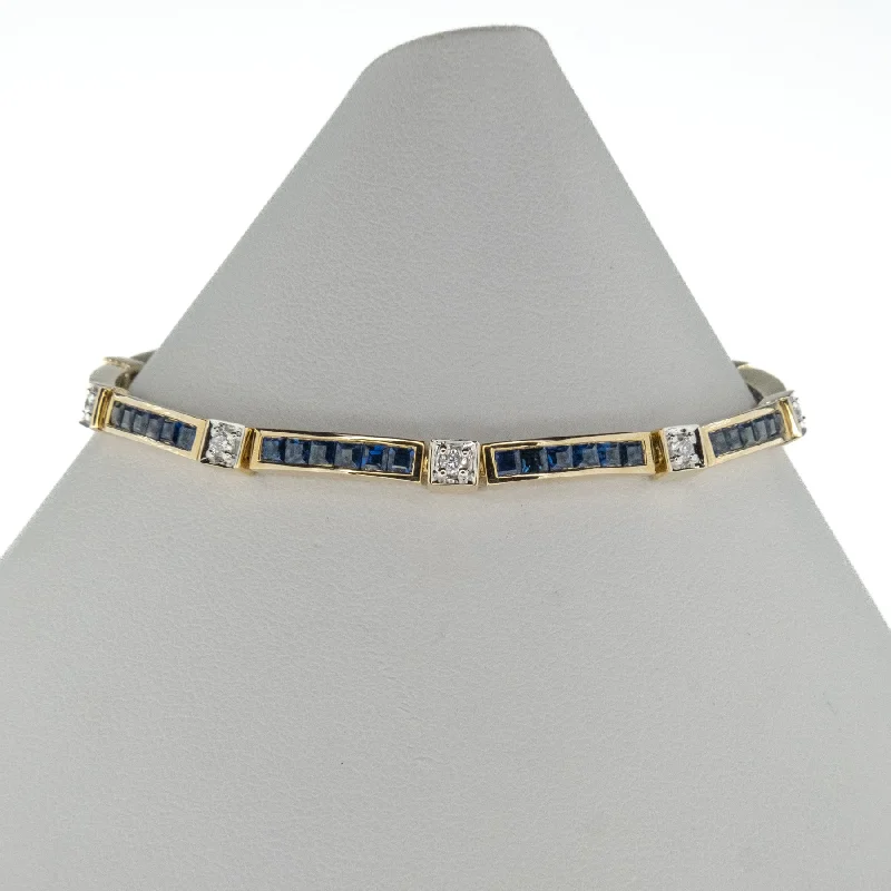 silver wave bracelets for women -0.30ctw Diamond & 4.20ctw Sapphire 7" Tennis Bracelet in 14K Yellow Gold