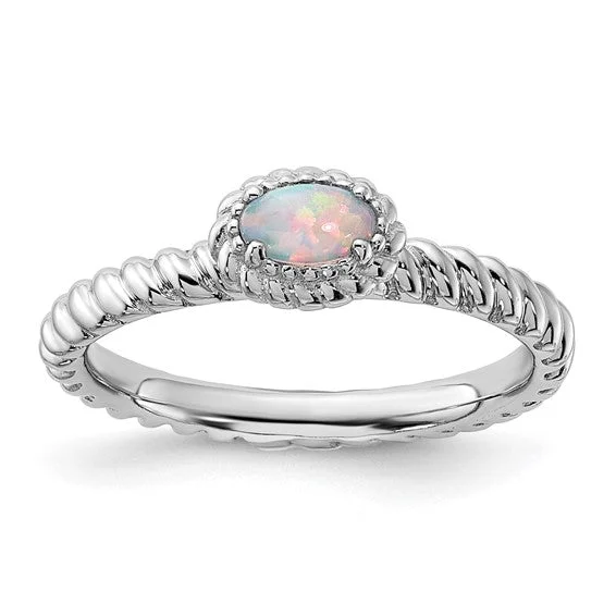 Ladies 10K gold gleam rings -Sterling Silver Stackable Expressions Created Opal Oval Ring