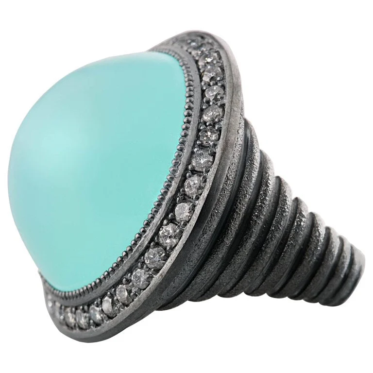 Ladies turquoise gleam rings -Silver Symbolica Ring with Chalcedony & Diamonds