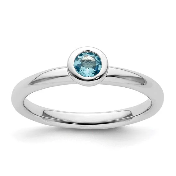 Ladies light touch rings -Sterling Silver Stackable Expressions Low 4mm Round Blue Topaz Ring