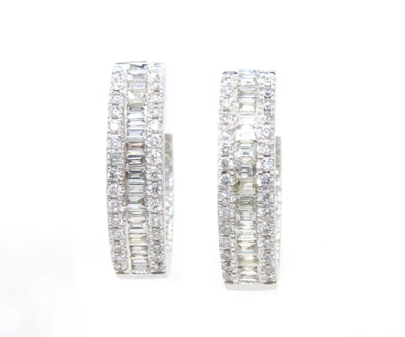 Ladies maternal bond earrings -New 1.89ctw Baguette and Round Diamond Inside Out Hoop Earrings in 14K