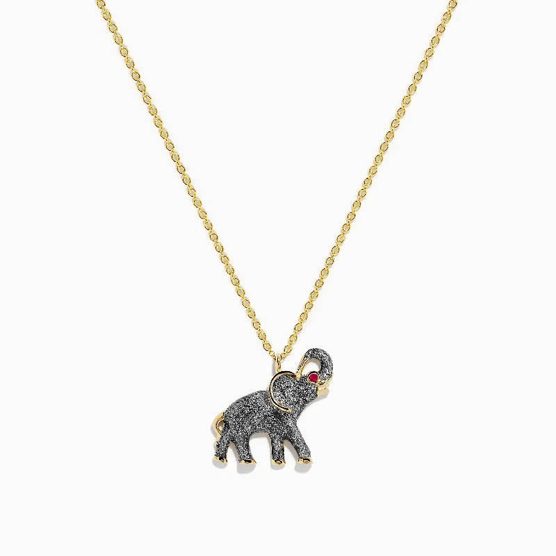 Ladies Necklaces Fresh Spark-14K Yellow Gold Enamel Elephant Necklace