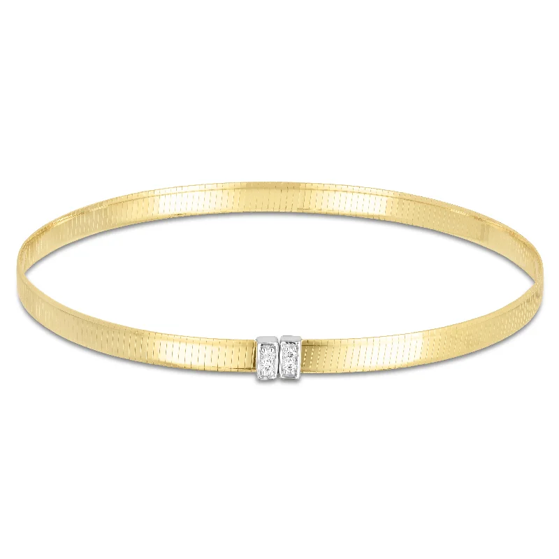 ladies gold bracelets arrow design -14K Gold Omega Diamond Bangle