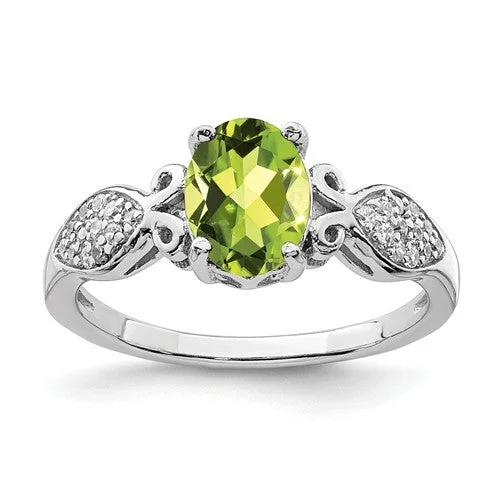 Ladies 10K gold gleam rings -Sterling Silver Oval Peridot And White CZ Ring