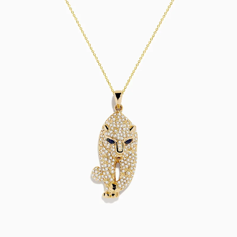 Ladies Necklaces Dual-Tone Glow-Signature 14K Yellow Gold Sapphire and Diamond Panther Necklace