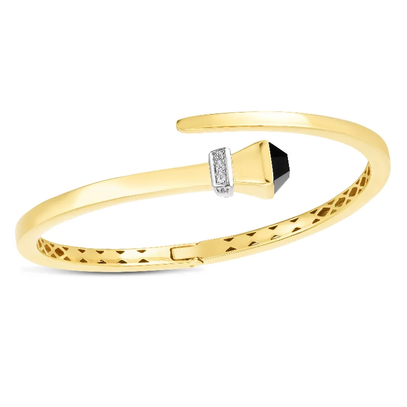 trendy minimalist bracelets for ladies -14K Onyx & Diamond Wrap Hardware Bangle