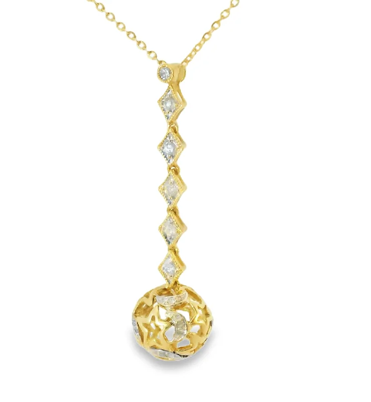 Ladies Necklaces Dark Glow-Beautiful 14K Yellow Gold Diamond Moon Stars Ball Sphere Pendant Necklace Slide