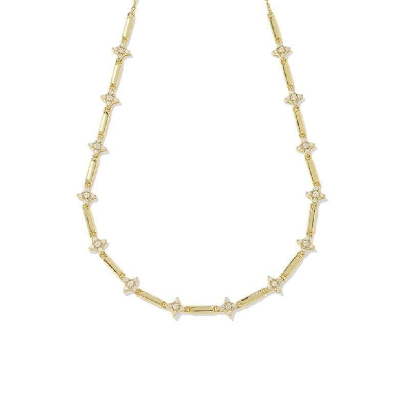 Ladies Necklaces Crafted Spark-Kendra Scott : Holland Gold Strand Necklace in White Crystal