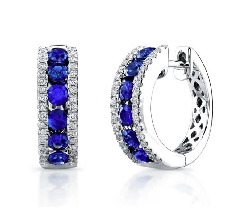 Ladies daily spark earrings -14k White Gold Diamond & Sapphire Huggie Hoop Earrings